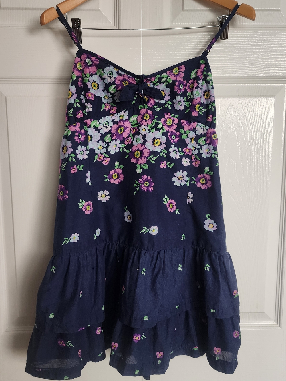 Y2K Aeropostal Navy Blue Floral Babydoll Ruffle Cotton Summer Mini Dress, XL